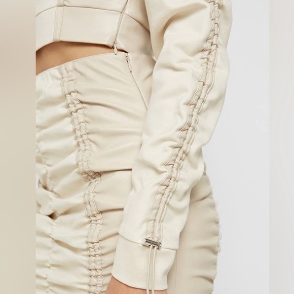 Two Tone Vegan Leather Cropped V- neck Polo Shirt - Picture 4 of 10